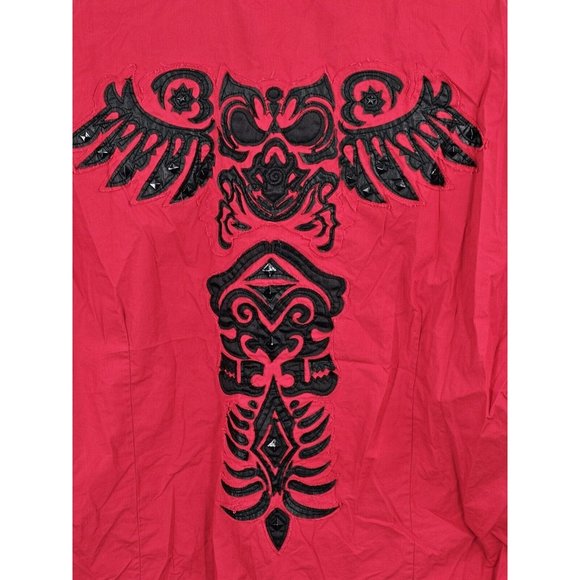 TMT Shirt Men 3XL Red Button Up Long Sleeve Embroidered Logo Knit VTG Flip Cuffs - Picture 5 of 12